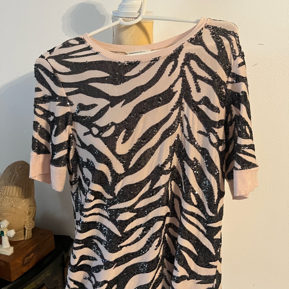 Rebecca Taylor Pink Top with Black Sequin Design